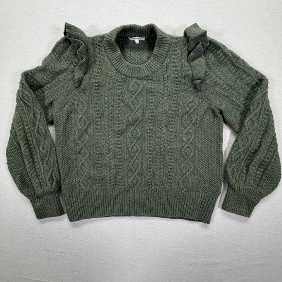 Madewell Sweaters - Madewell Womens Sweater Regular Green Ruffle Cable Knit Merino Wool Large